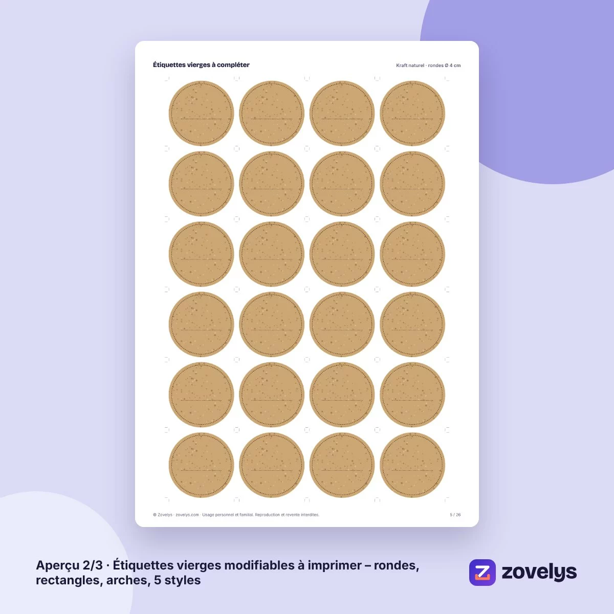 Étiquettes vierges modifiables à imprimer – rondes, rectangles, arches, 5 styles – aperçu 2