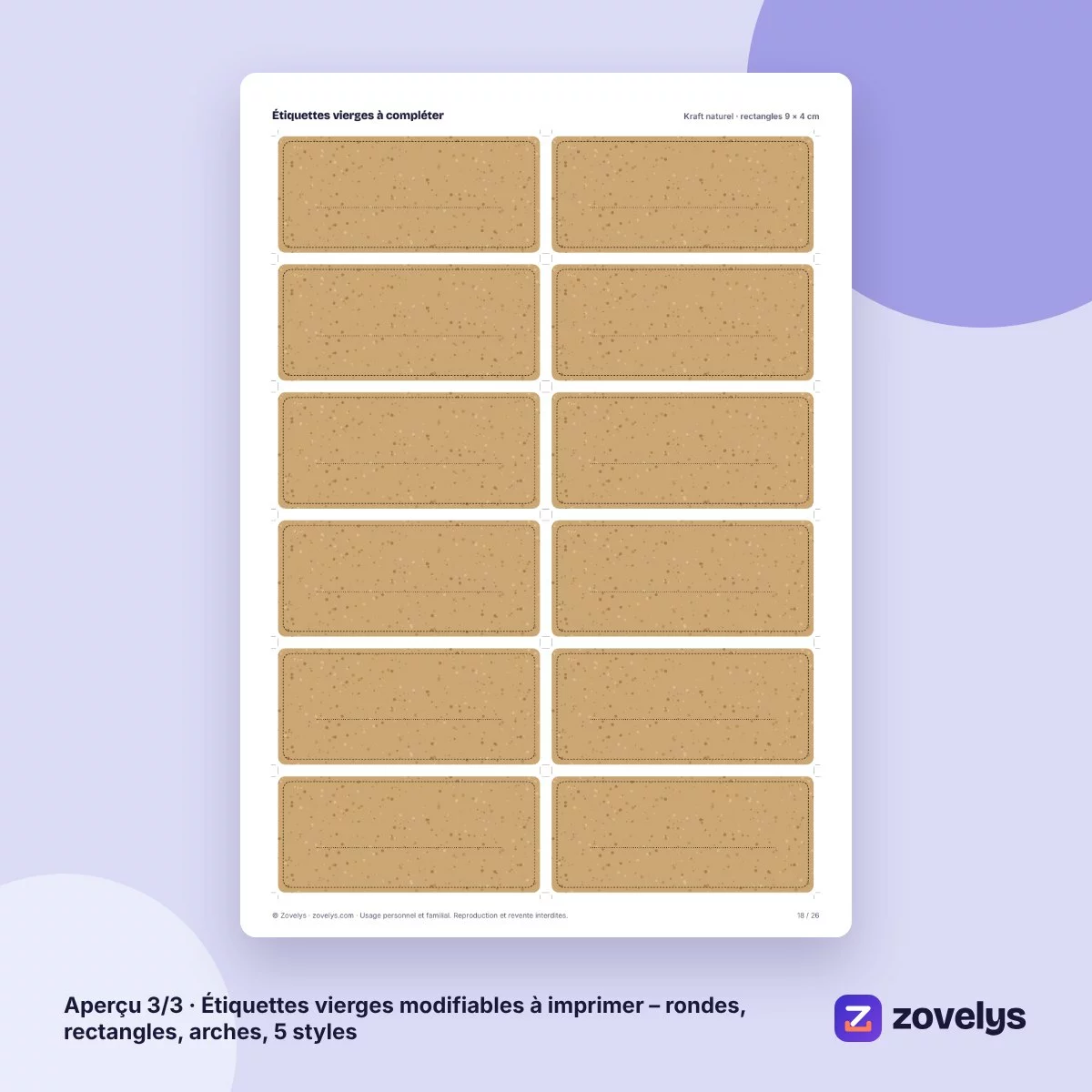 Étiquettes vierges modifiables à imprimer – rondes, rectangles, arches, 5 styles – aperçu 3