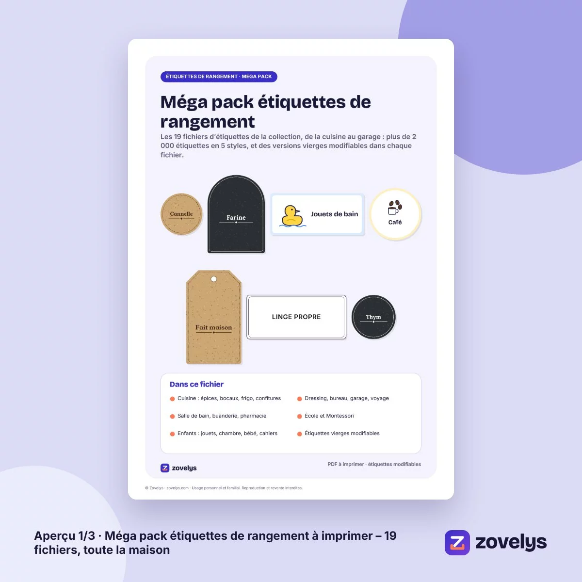 Méga pack étiquettes de rangement à imprimer – 19 fichiers, toute la maison – aperçu 1