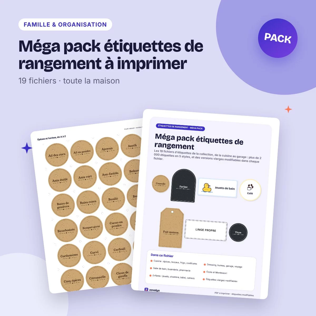 Méga pack étiquettes de rangement à imprimer – 19 fichiers, toute la maison