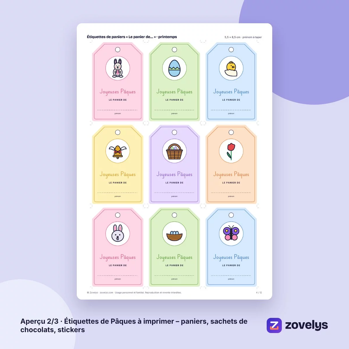 Étiquettes de Pâques à imprimer – paniers, sachets de chocolats, stickers – aperçu 2