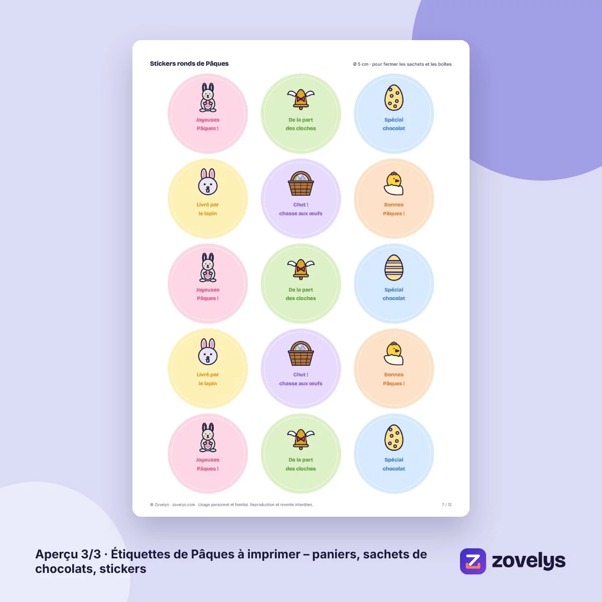 Étiquettes de Pâques à imprimer – paniers, sachets de chocolats, stickers – aperçu 3