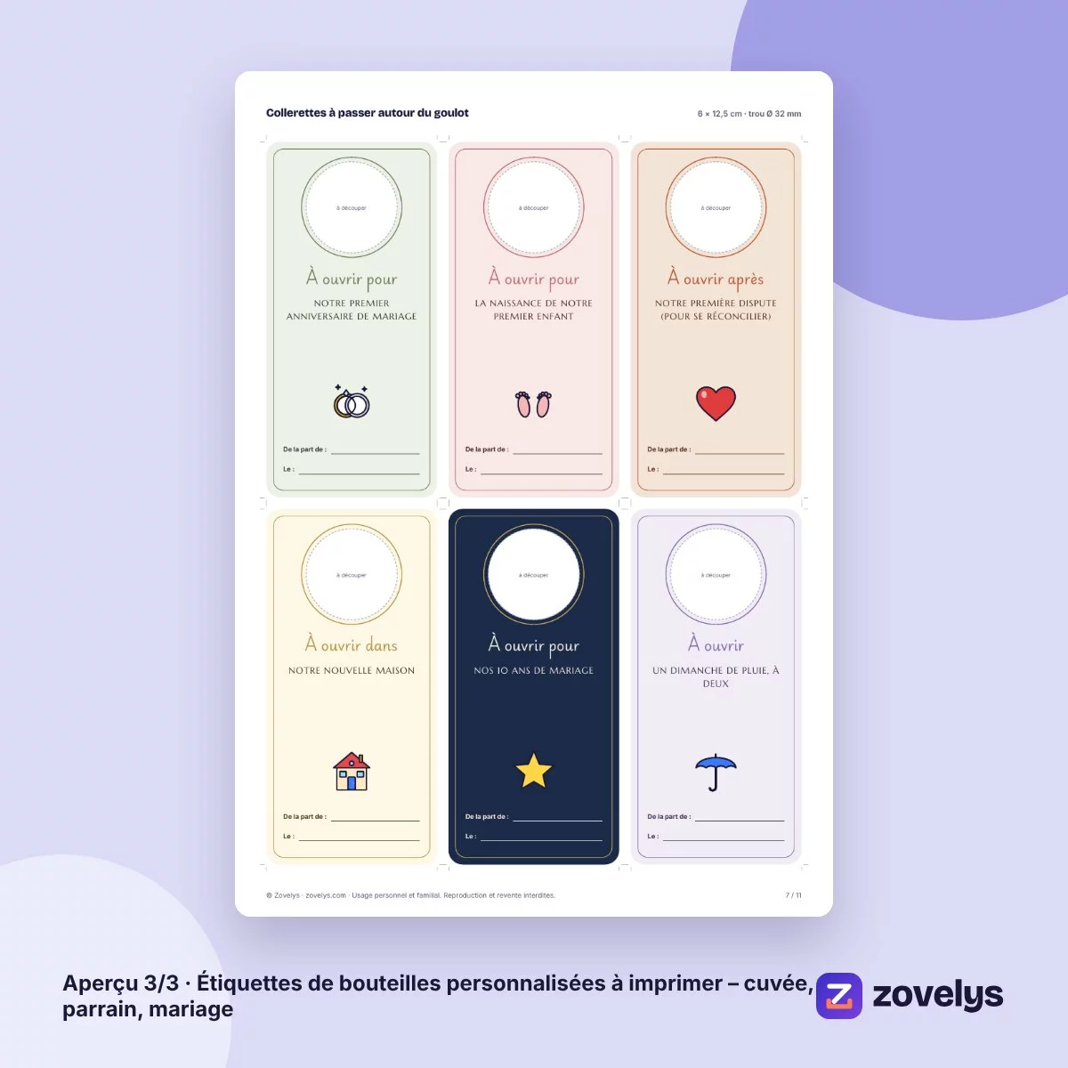 Étiquettes de bouteilles personnalisées à imprimer – cuvée, parrain, mariage – aperçu 3
