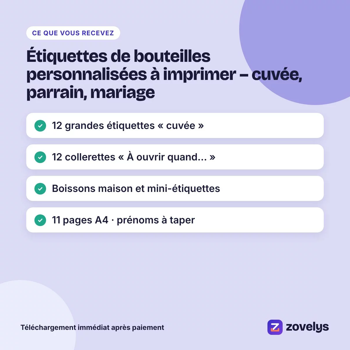 Étiquettes de bouteilles personnalisées à imprimer – cuvée, parrain, mariage – aperçu 4