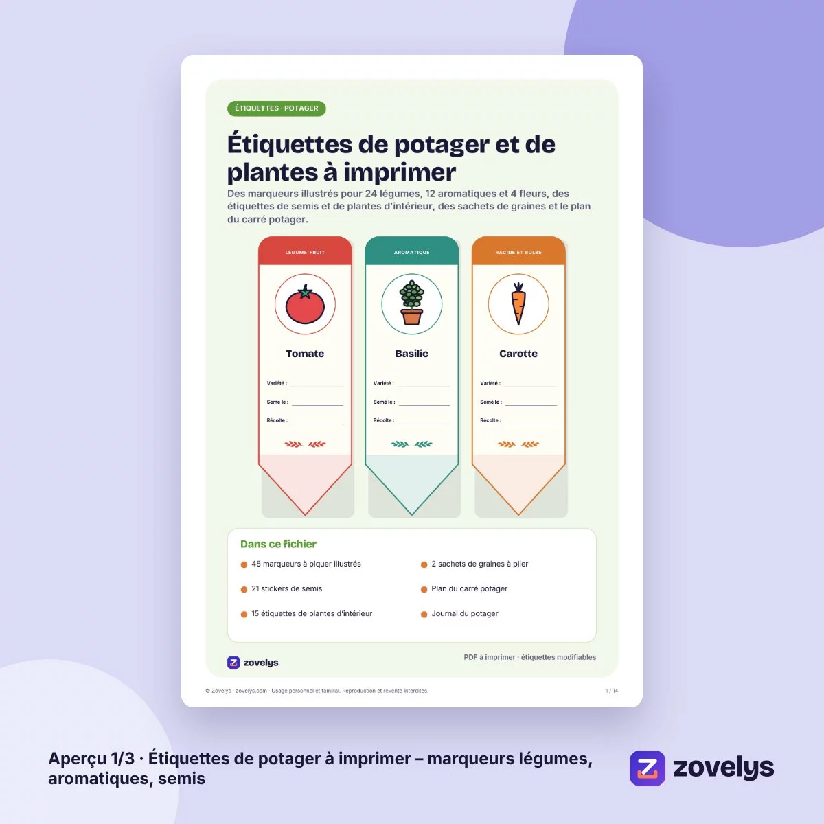 Étiquettes de potager à imprimer – marqueurs légumes, aromatiques, semis – aperçu 1