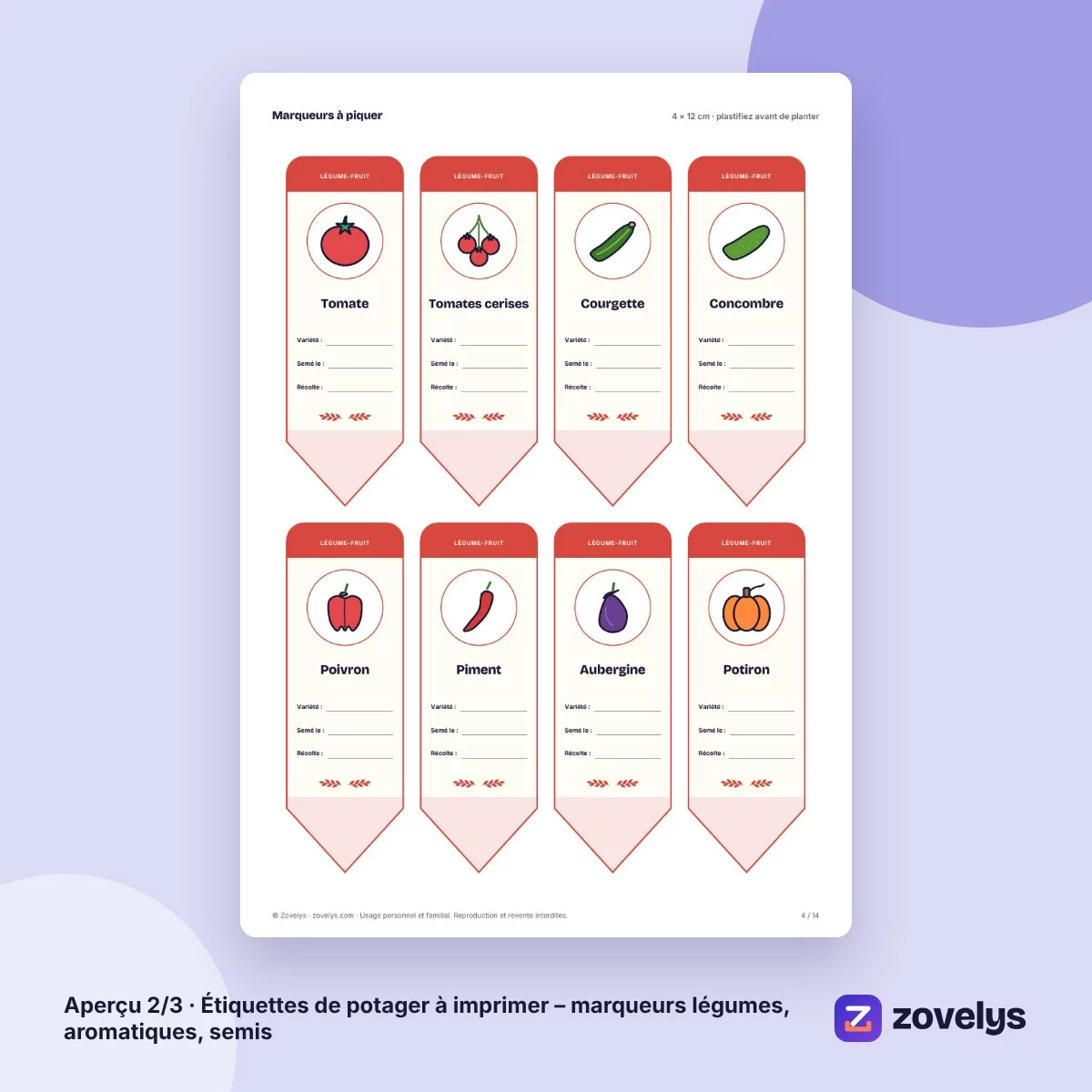 Étiquettes de potager à imprimer – marqueurs légumes, aromatiques, semis – aperçu 2