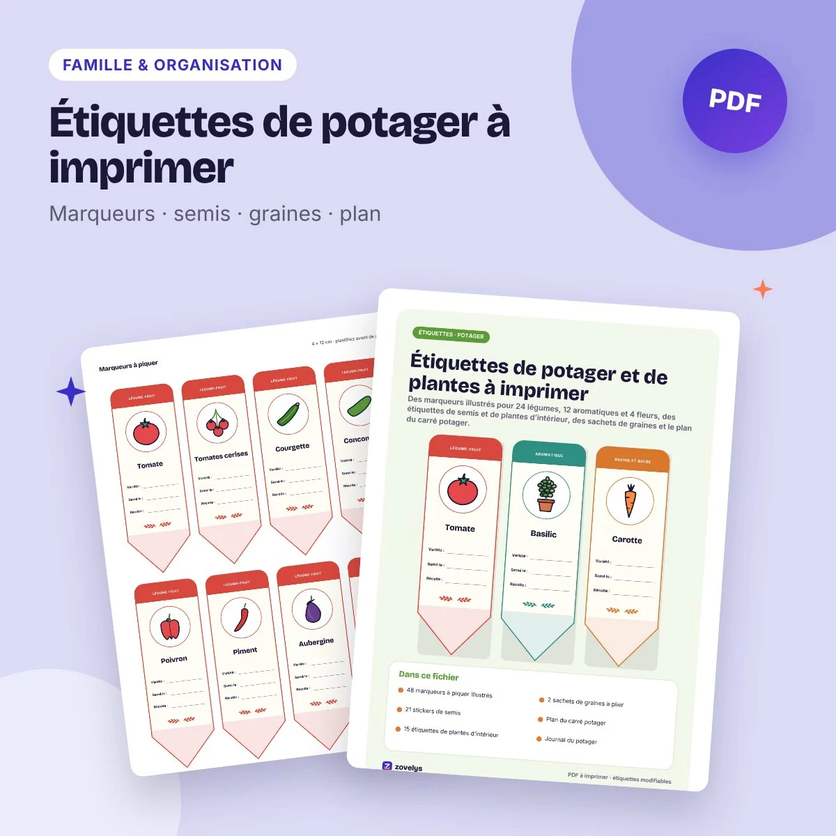 Étiquettes de potager à imprimer – marqueurs légumes, aromatiques, semis