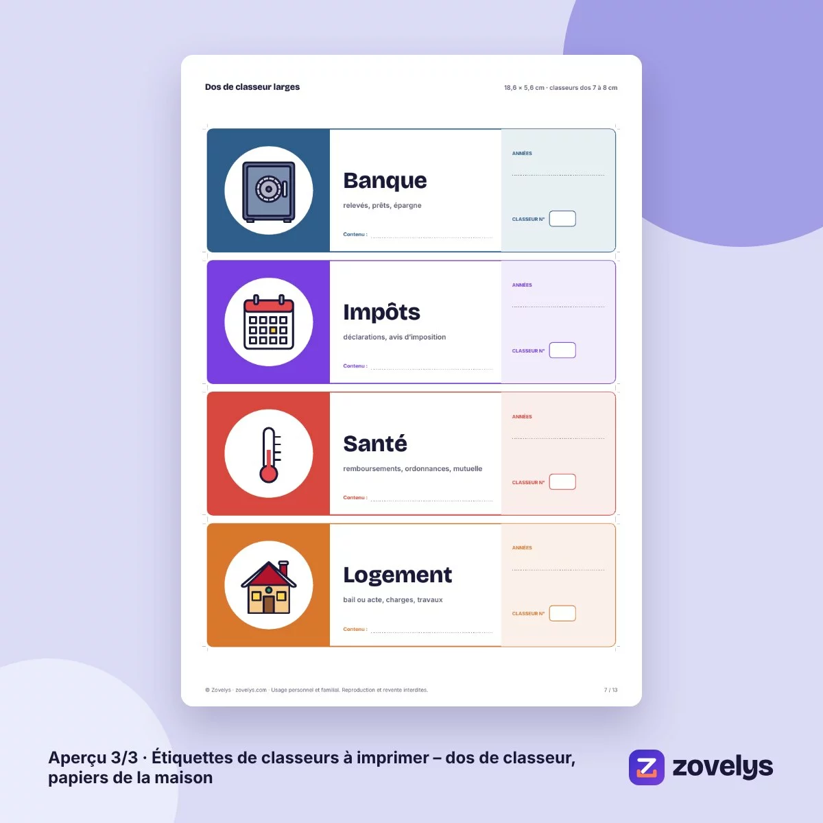 Étiquettes de classeurs à imprimer – dos de classeur, papiers de la maison – aperçu 3