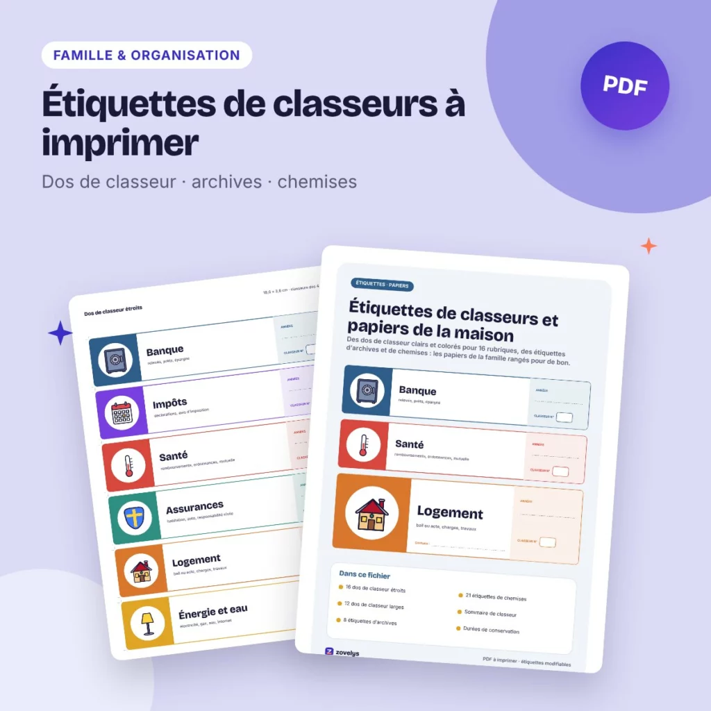 Étiquettes de classeurs à imprimer – dos de classeur, papiers de la maison