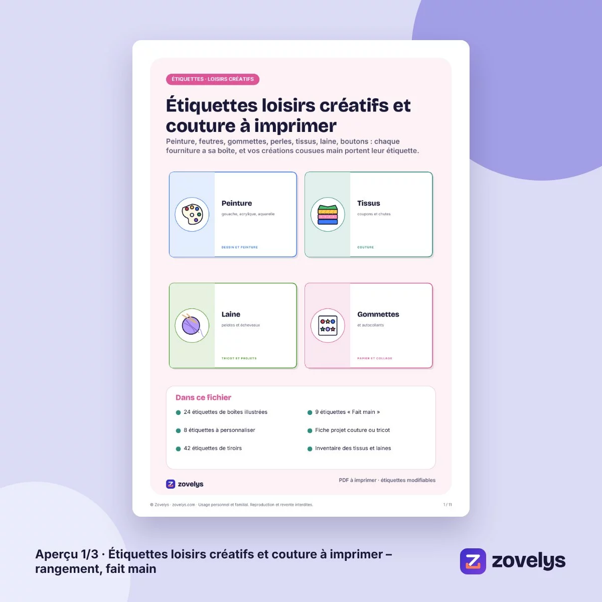 Étiquettes loisirs créatifs et couture à imprimer – rangement, fait main – aperçu 1