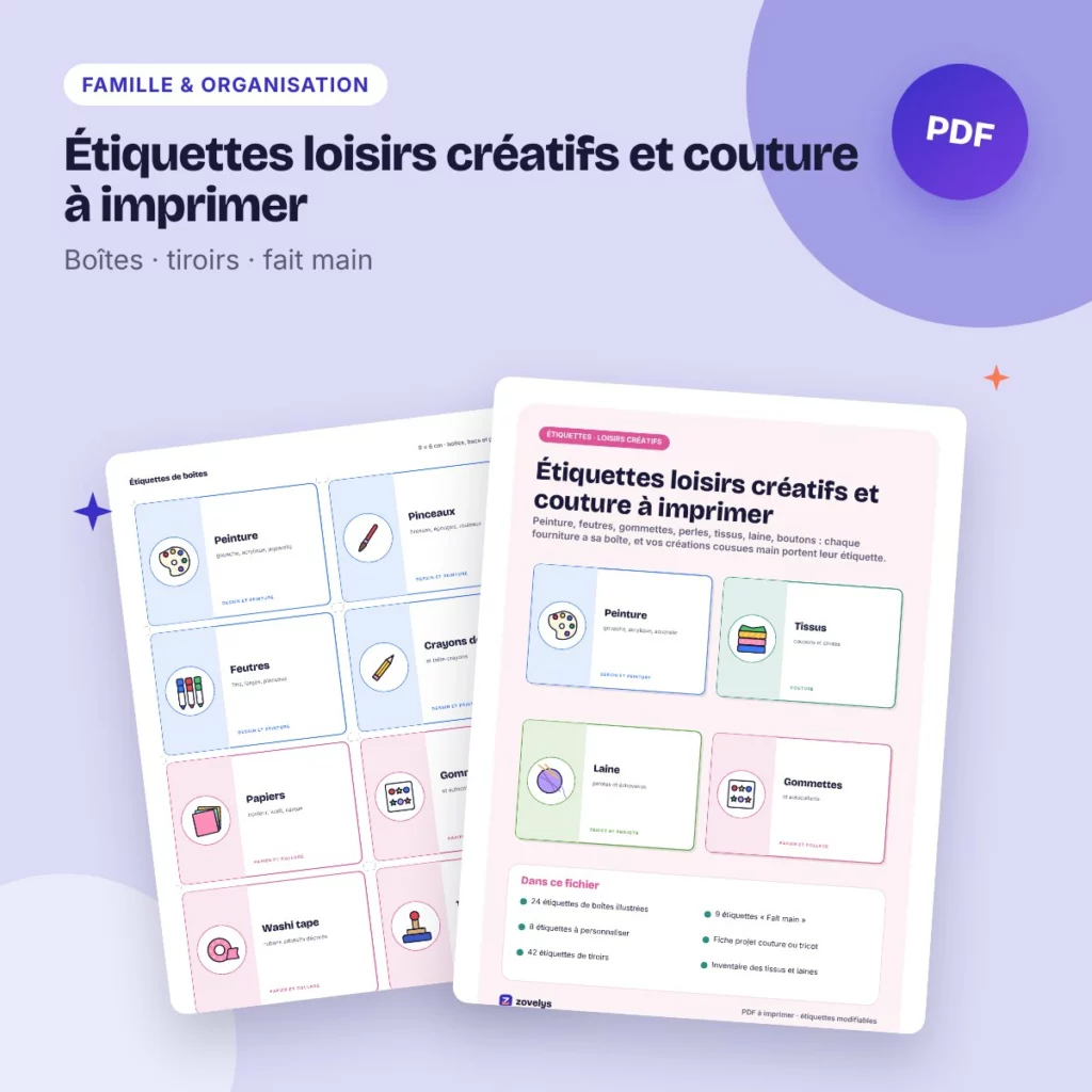 Étiquettes loisirs créatifs et couture à imprimer – rangement, fait main