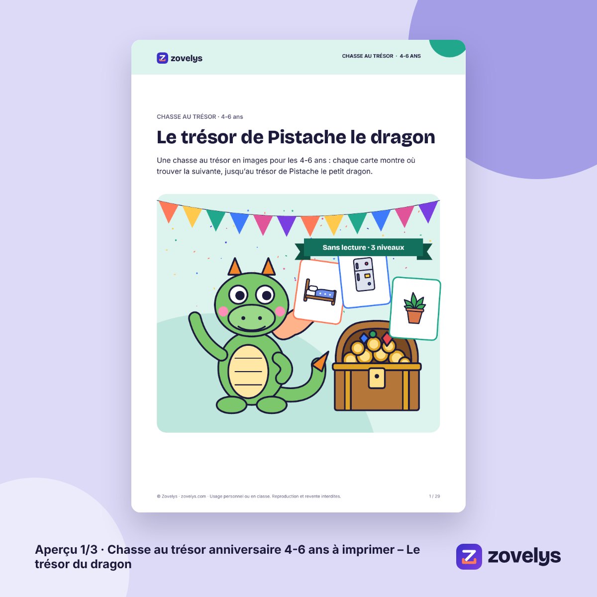 Chasse au trésor anniversaire 4-6 ans à imprimer – Le trésor du dragon – aperçu 1