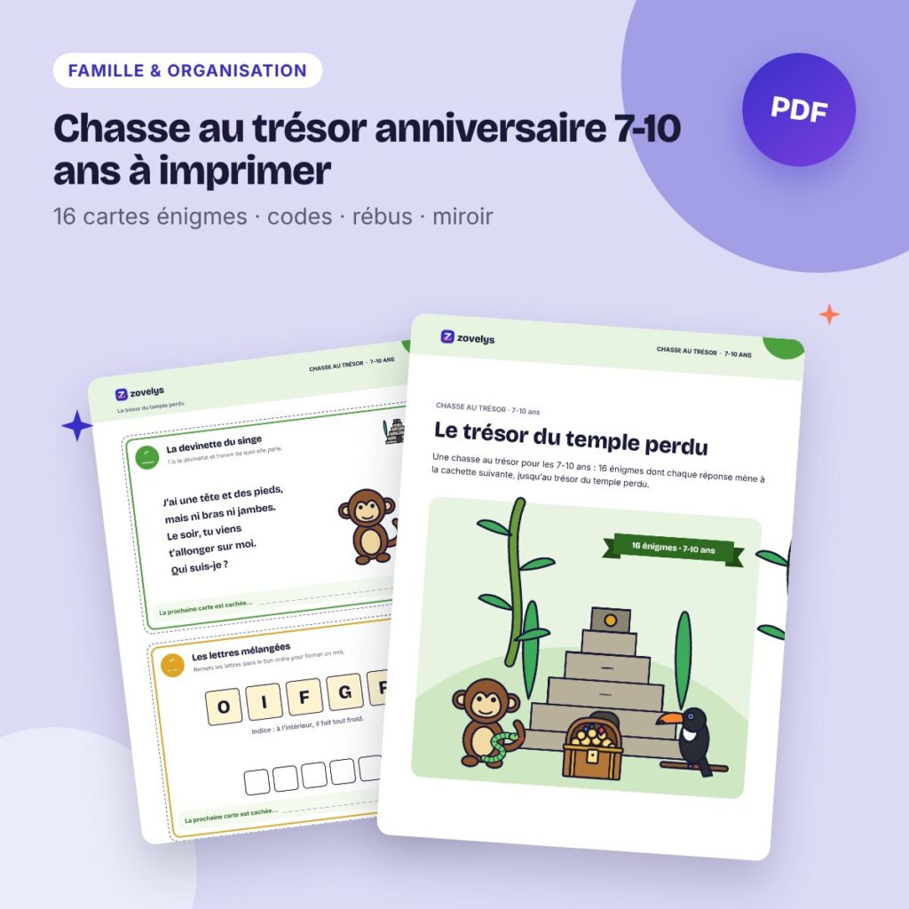 Chasse au trésor anniversaire 7-10 ans à imprimer – Le temple perdu