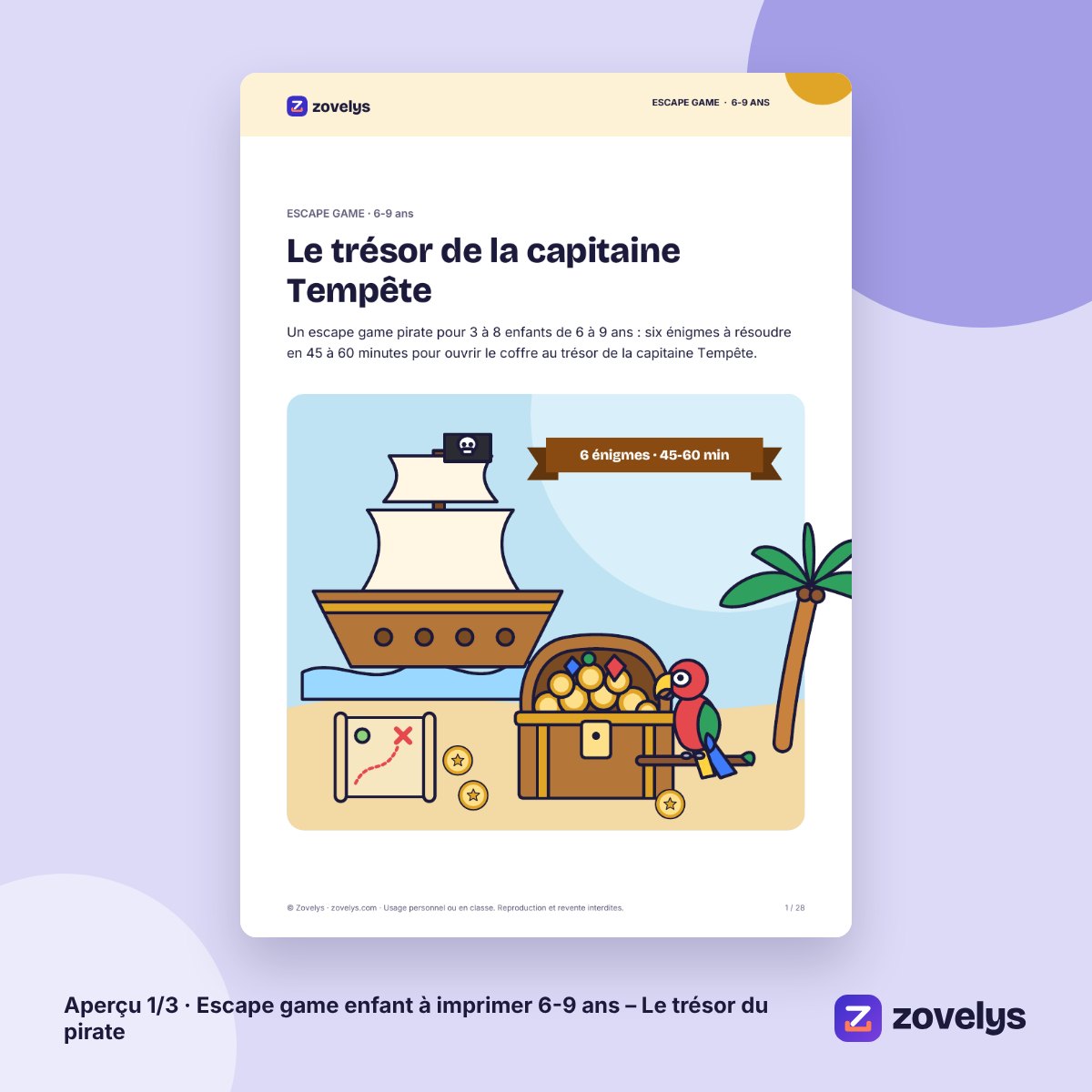 Escape game enfant à imprimer 6-9 ans – Le trésor du pirate – aperçu 1