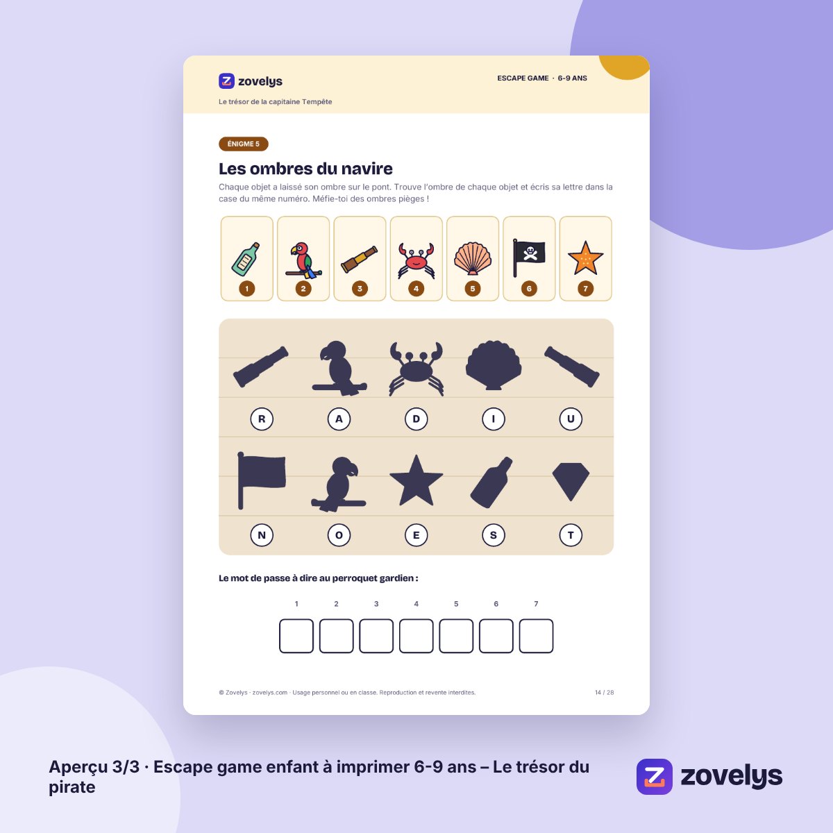 Escape game enfant à imprimer 6-9 ans – Le trésor du pirate – aperçu 3