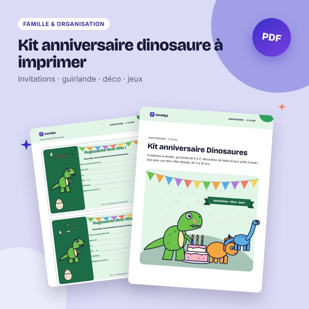 Kit anniversaire dinosaure à imprimer – invitations, déco et jeux