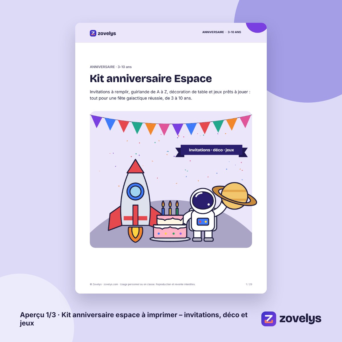 Kit anniversaire espace à imprimer – invitations, déco et jeux – aperçu 1