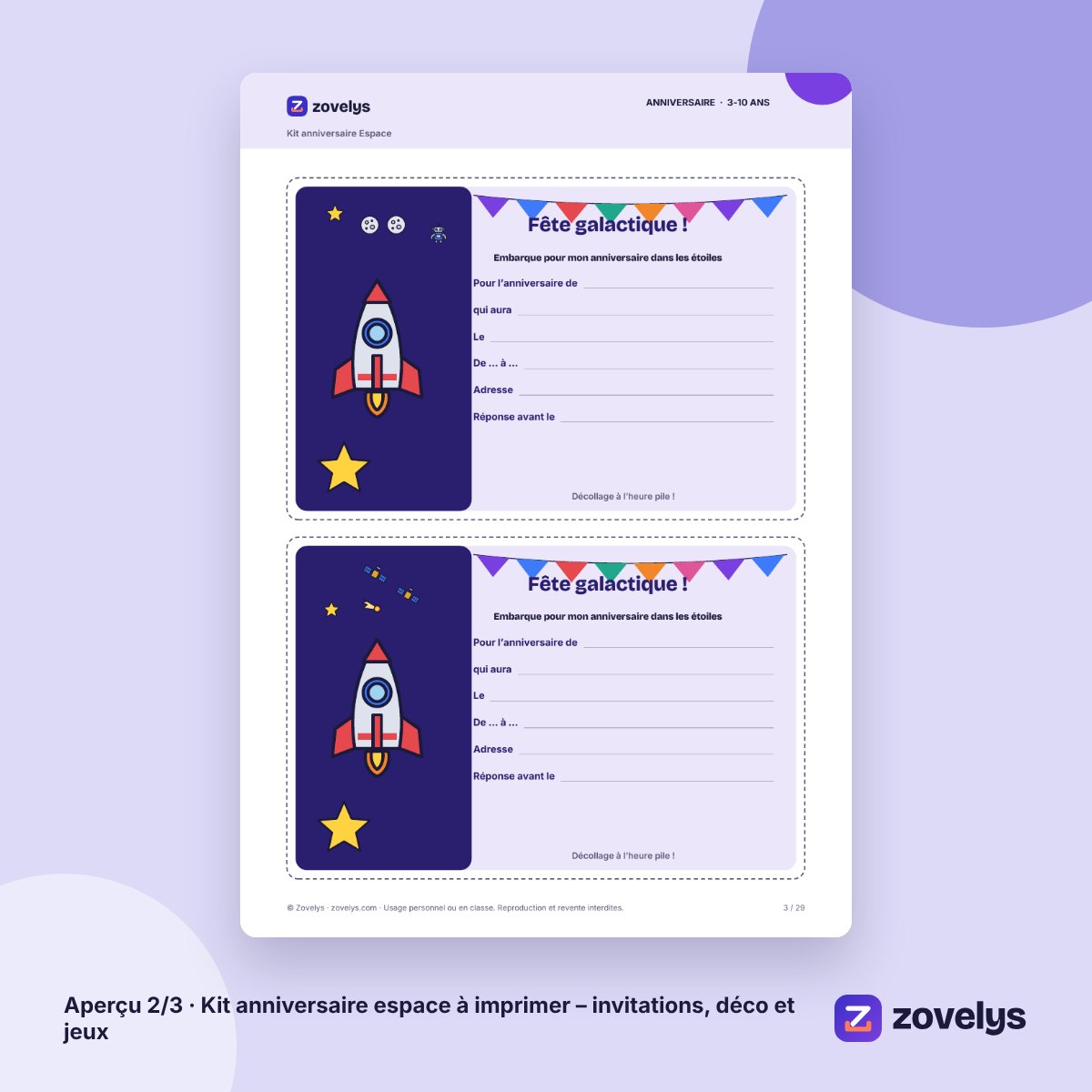 Kit anniversaire espace à imprimer – invitations, déco et jeux – aperçu 2