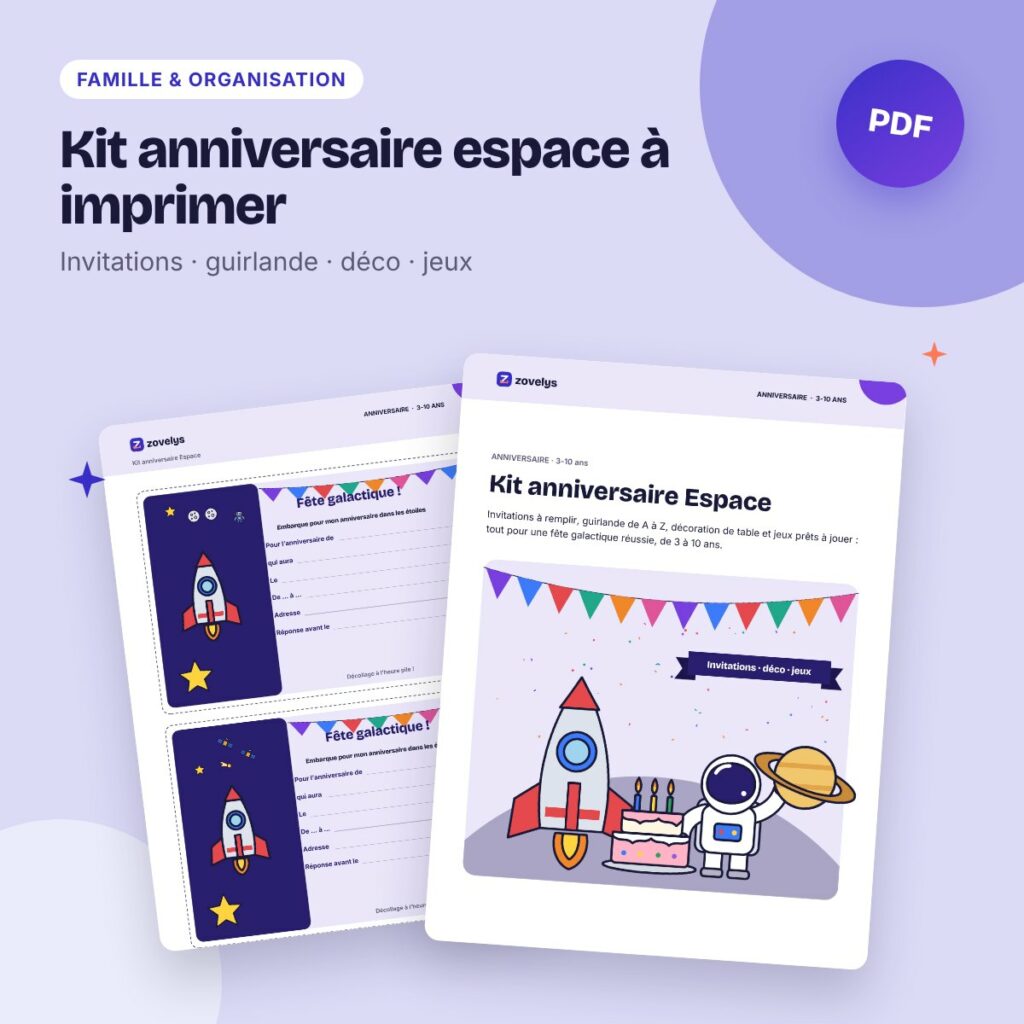 Kit anniversaire espace à imprimer – invitations, déco et jeux