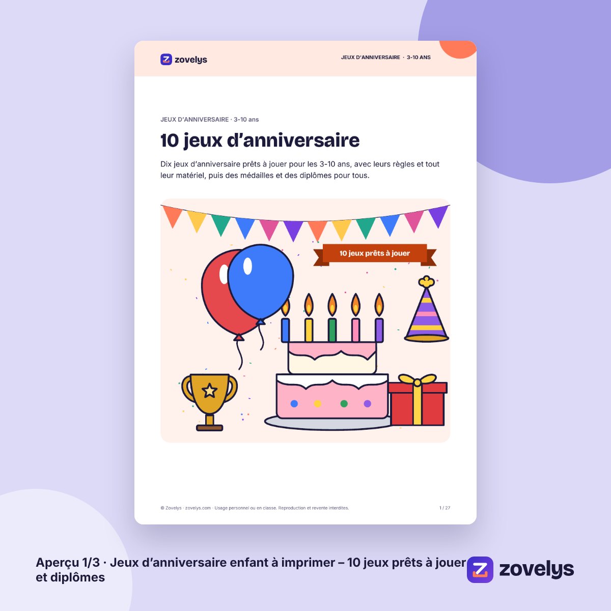 Jeux d’anniversaire enfant à imprimer – 10 jeux prêts à jouer et diplômes – aperçu 1