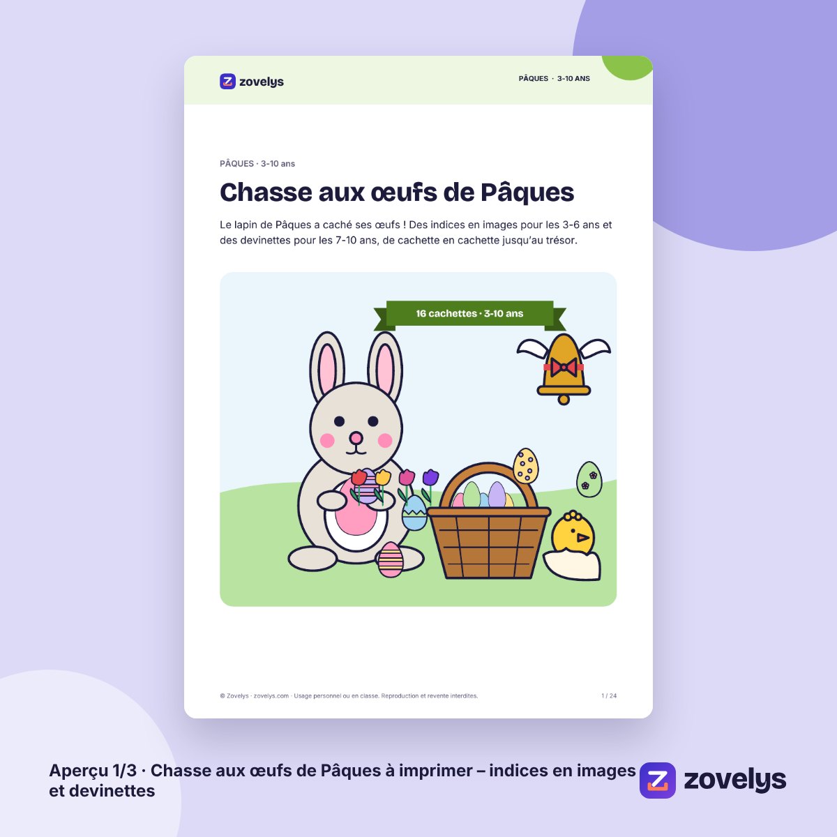 Chasse aux œufs de Pâques à imprimer – indices en images et devinettes – aperçu 1