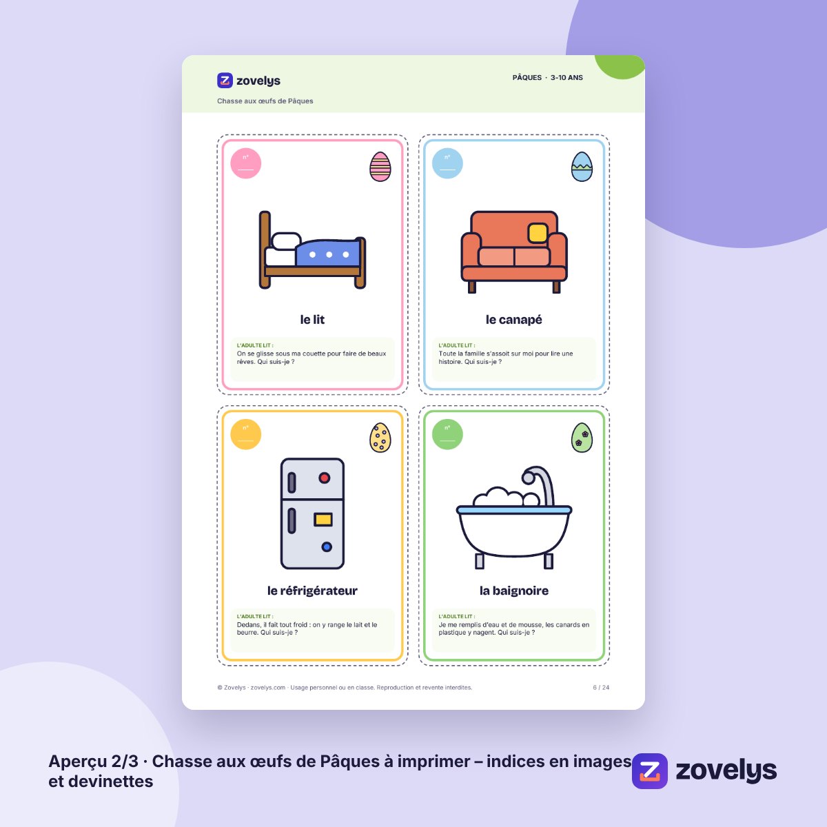 Chasse aux œufs de Pâques à imprimer – indices en images et devinettes – aperçu 2