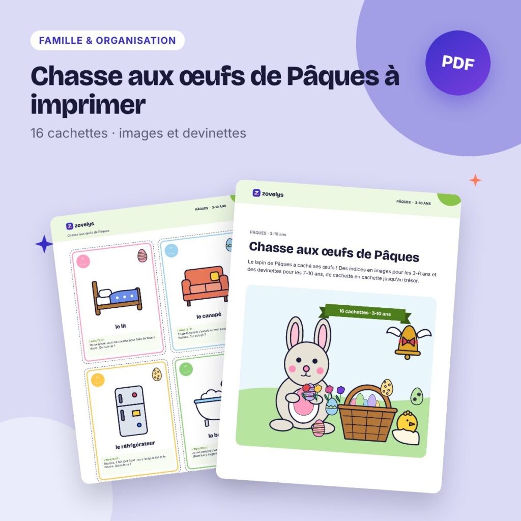 Chasse aux œufs de Pâques à imprimer – indices en images et devinettes