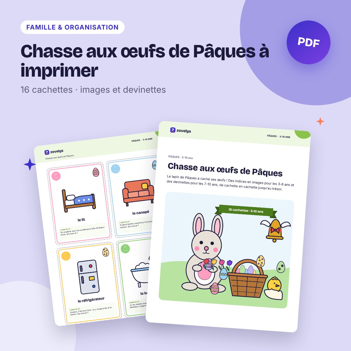 Chasse aux œufs de Pâques à imprimer – indices en images et devinettes