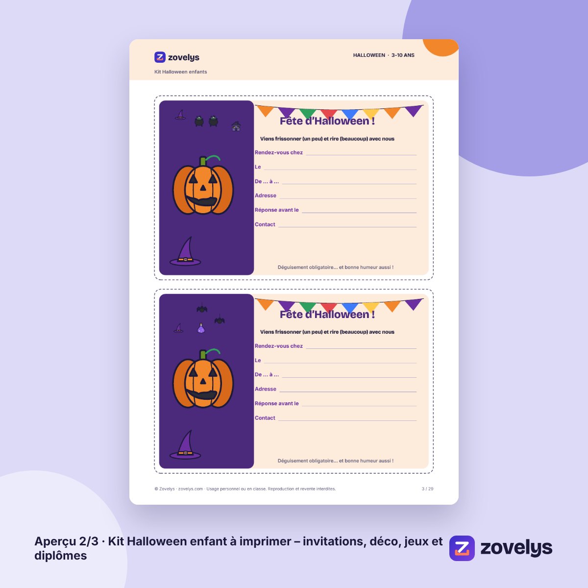 Kit Halloween enfant à imprimer – invitations, déco, jeux et diplômes – aperçu 2