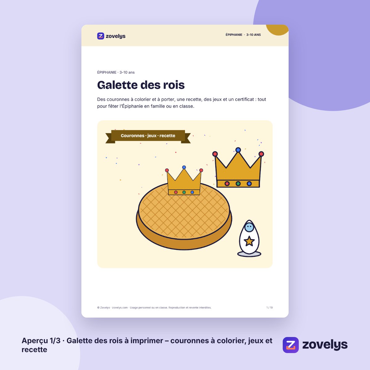 Galette des rois à imprimer – couronnes à colorier, jeux et recette – aperçu 1
