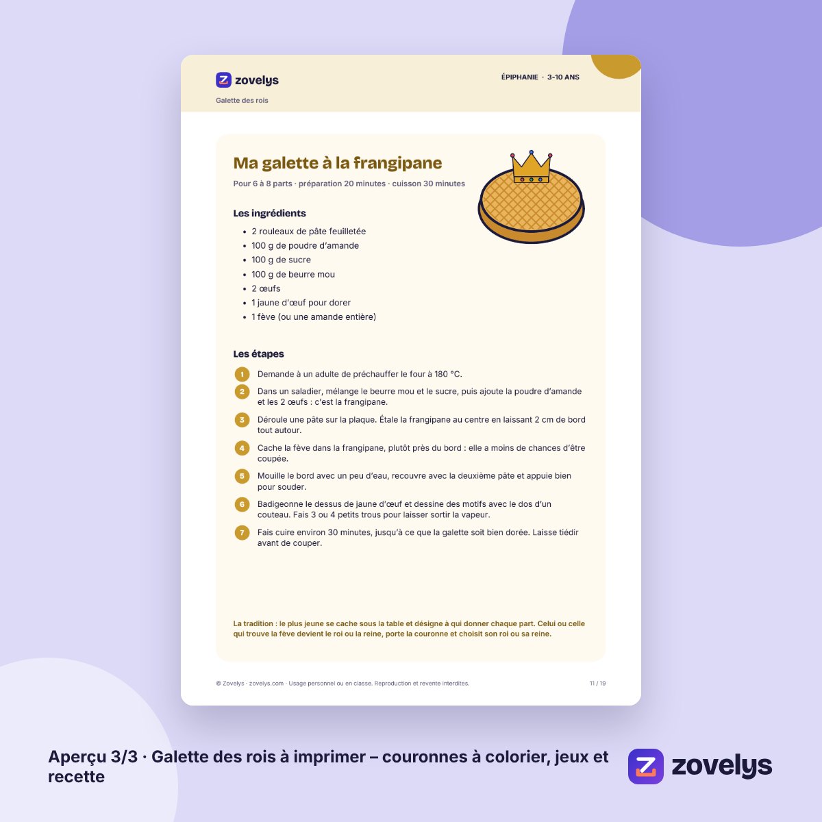 Galette des rois à imprimer – couronnes à colorier, jeux et recette – aperçu 3