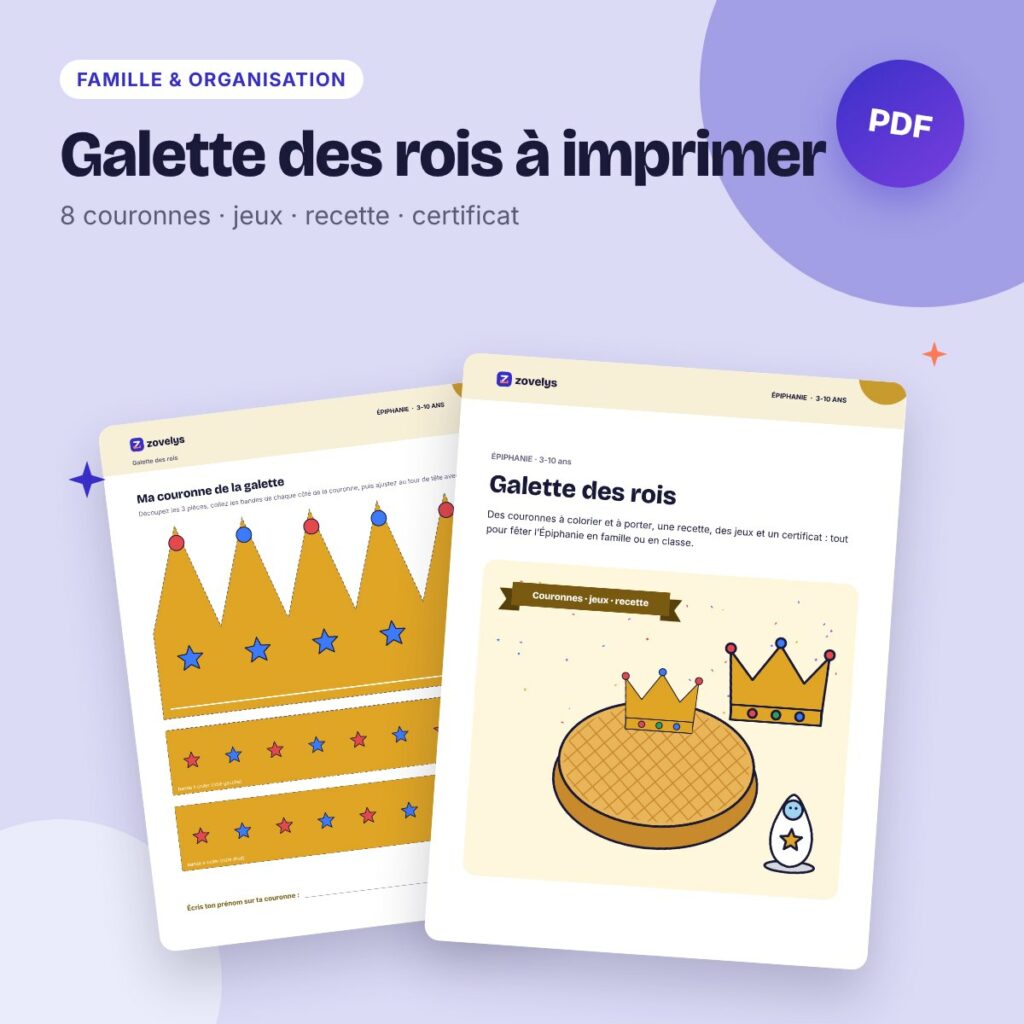 Galette des rois à imprimer – couronnes à colorier, jeux et recette