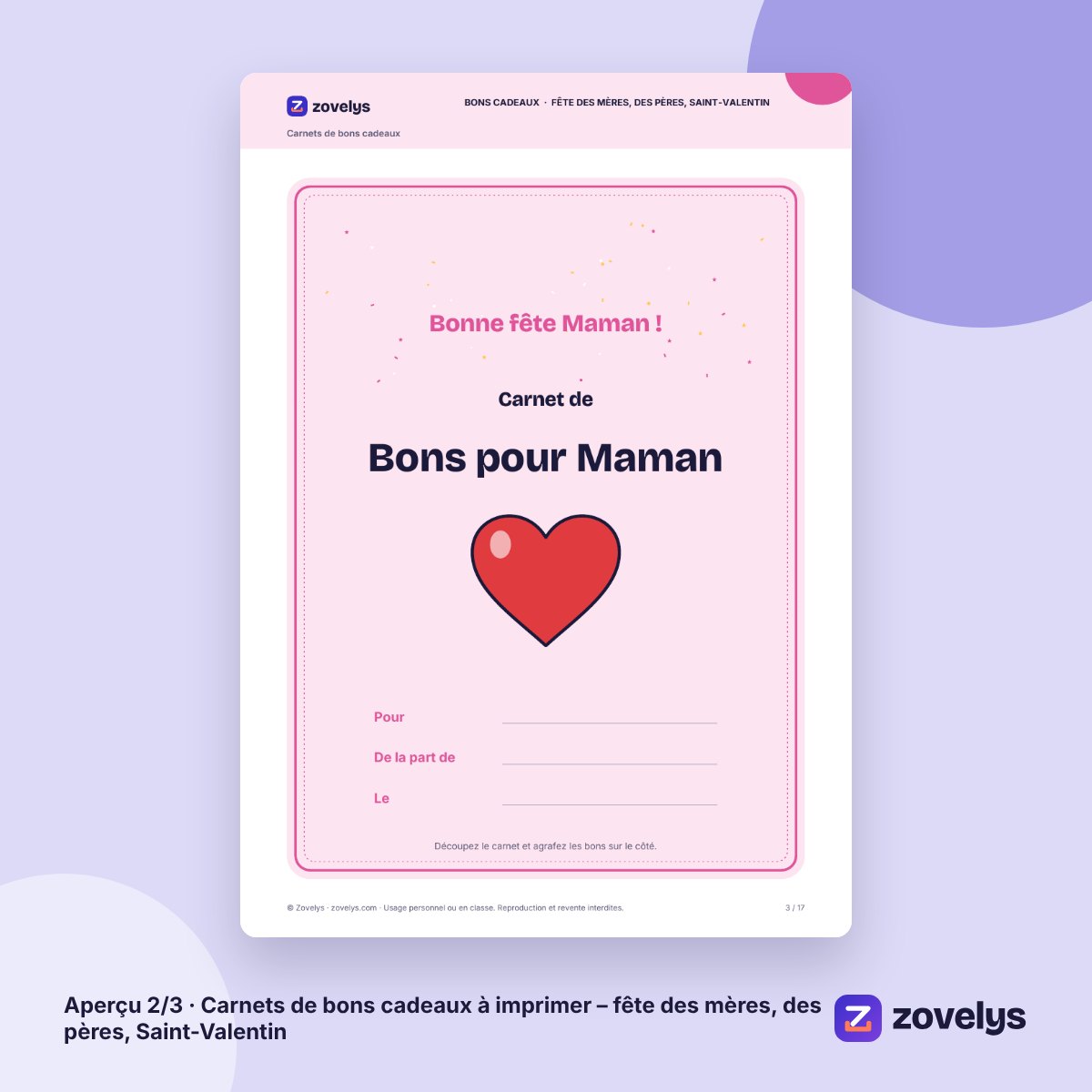 Carnets de bons cadeaux à imprimer – fête des mères, des pères, Saint-Valentin – aperçu 2