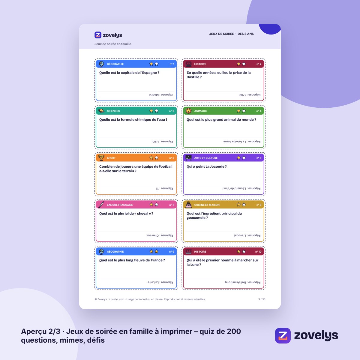 Jeux de soirée en famille à imprimer – quiz de 200 questions, mimes, défis – aperçu 2