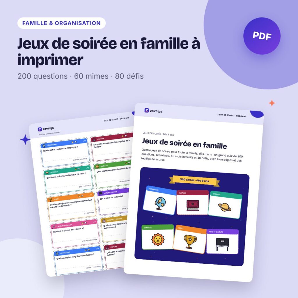 Jeux de soirée en famille à imprimer – quiz de 200 questions, mimes, défis