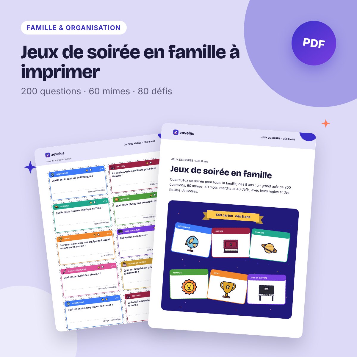 Jeux de soirée en famille à imprimer – quiz de 200 questions, mimes, défis