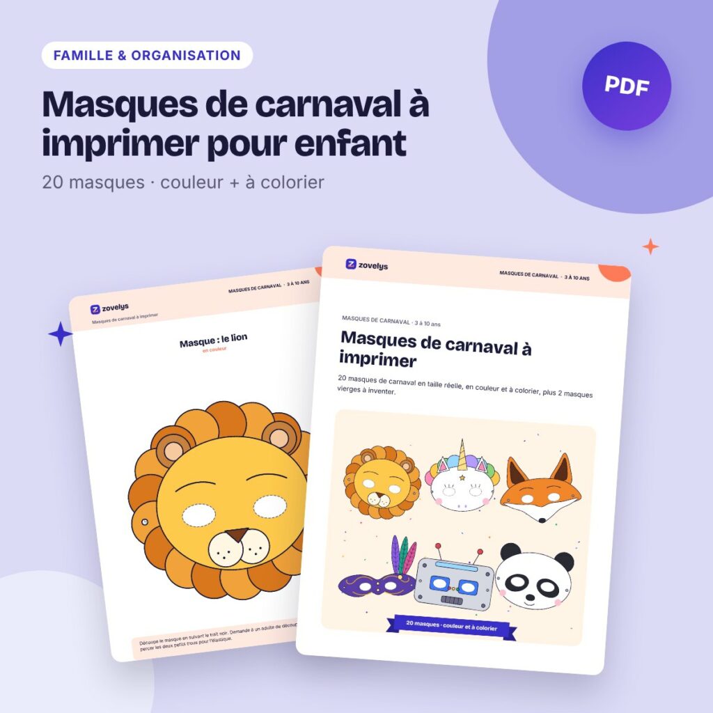 Masques de carnaval à imprimer pour enfant – 20 masques couleur et à colorier
