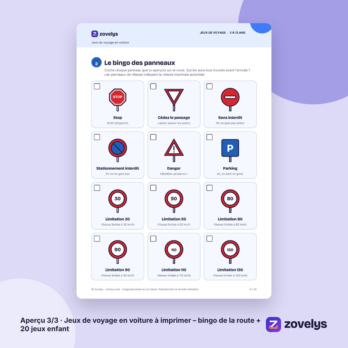 Jeux de voyage en voiture à imprimer – bingo de la route + 20 jeux enfant – aperçu 3