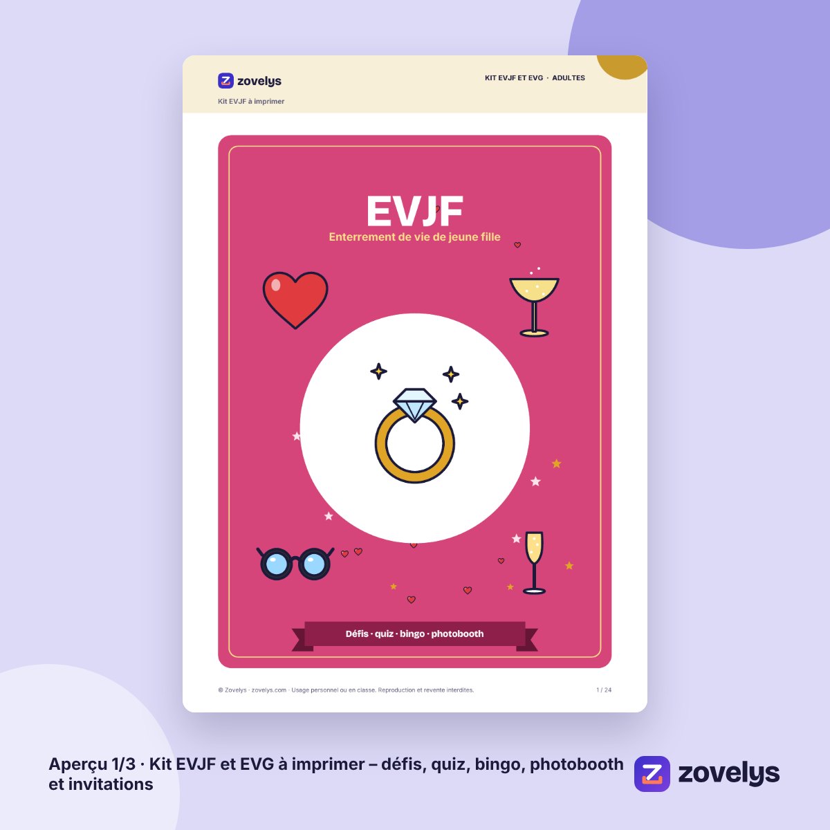 Kit EVJF et EVG à imprimer – défis, quiz, bingo, photobooth et invitations – aperçu 1