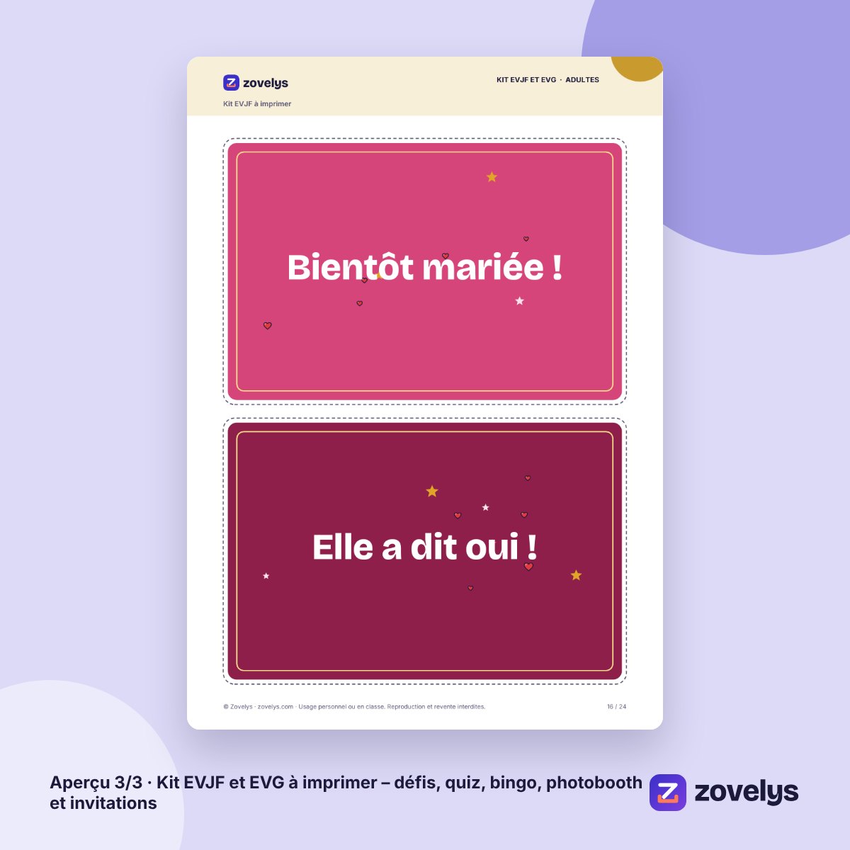 Kit EVJF et EVG à imprimer – défis, quiz, bingo, photobooth et invitations – aperçu 3