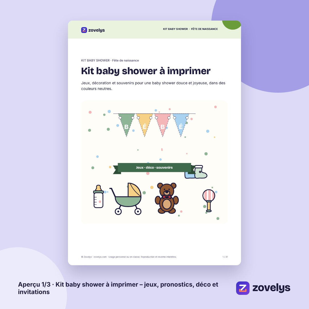 Kit baby shower à imprimer – jeux, pronostics, déco et invitations – aperçu 1