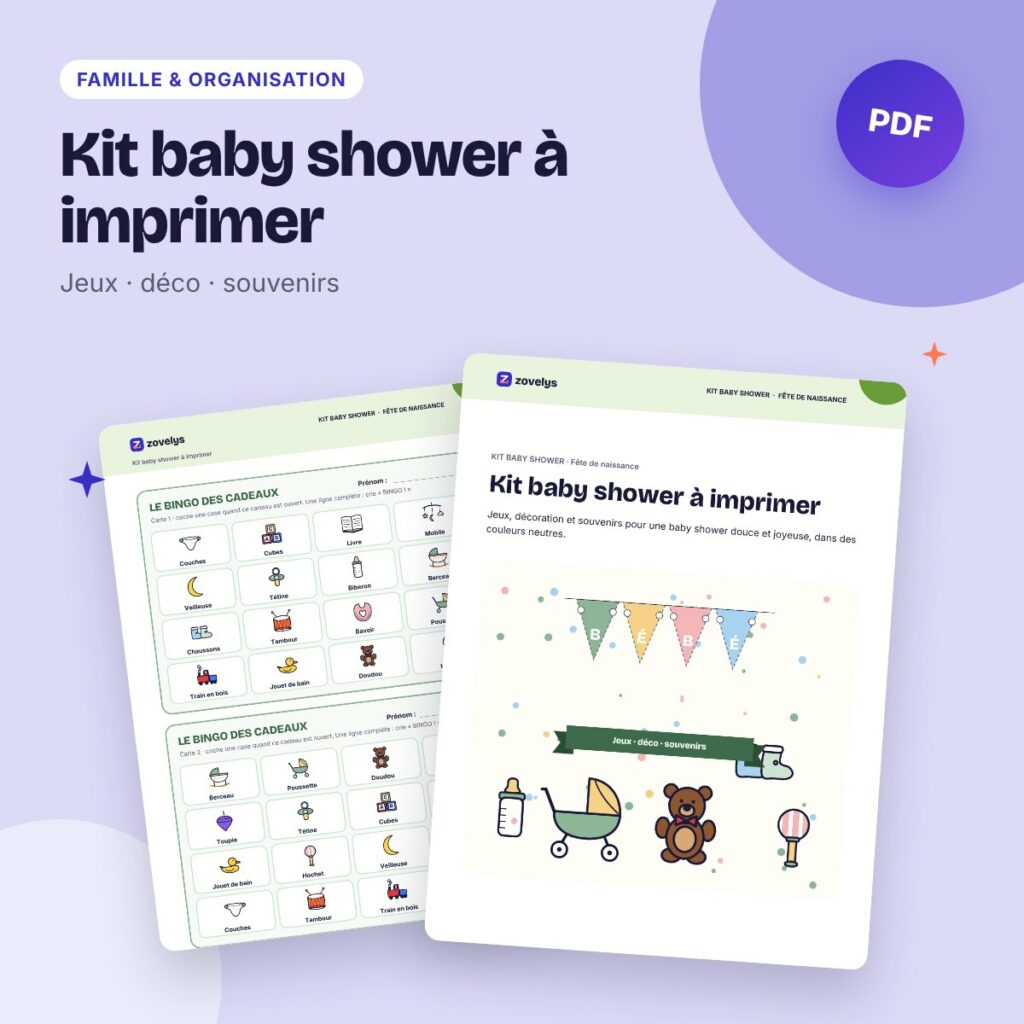 Kit baby shower à imprimer – jeux, pronostics, déco et invitations
