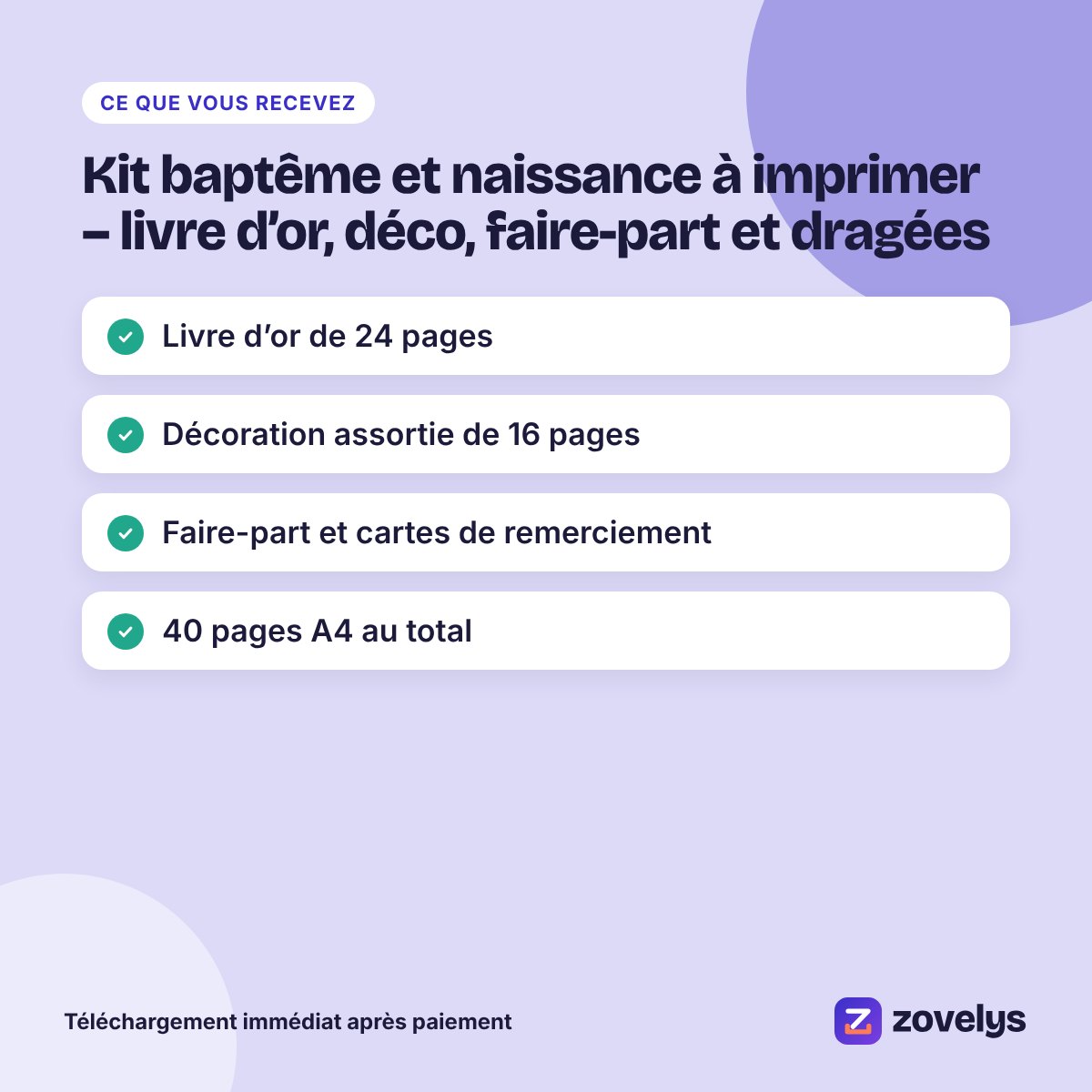 Kit baptême et naissance à imprimer – livre d’or, déco, faire-part et dragées – aperçu 4