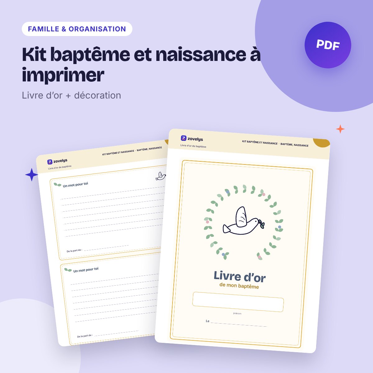 Kit baptême et naissance à imprimer – livre d’or, déco, faire-part et dragées