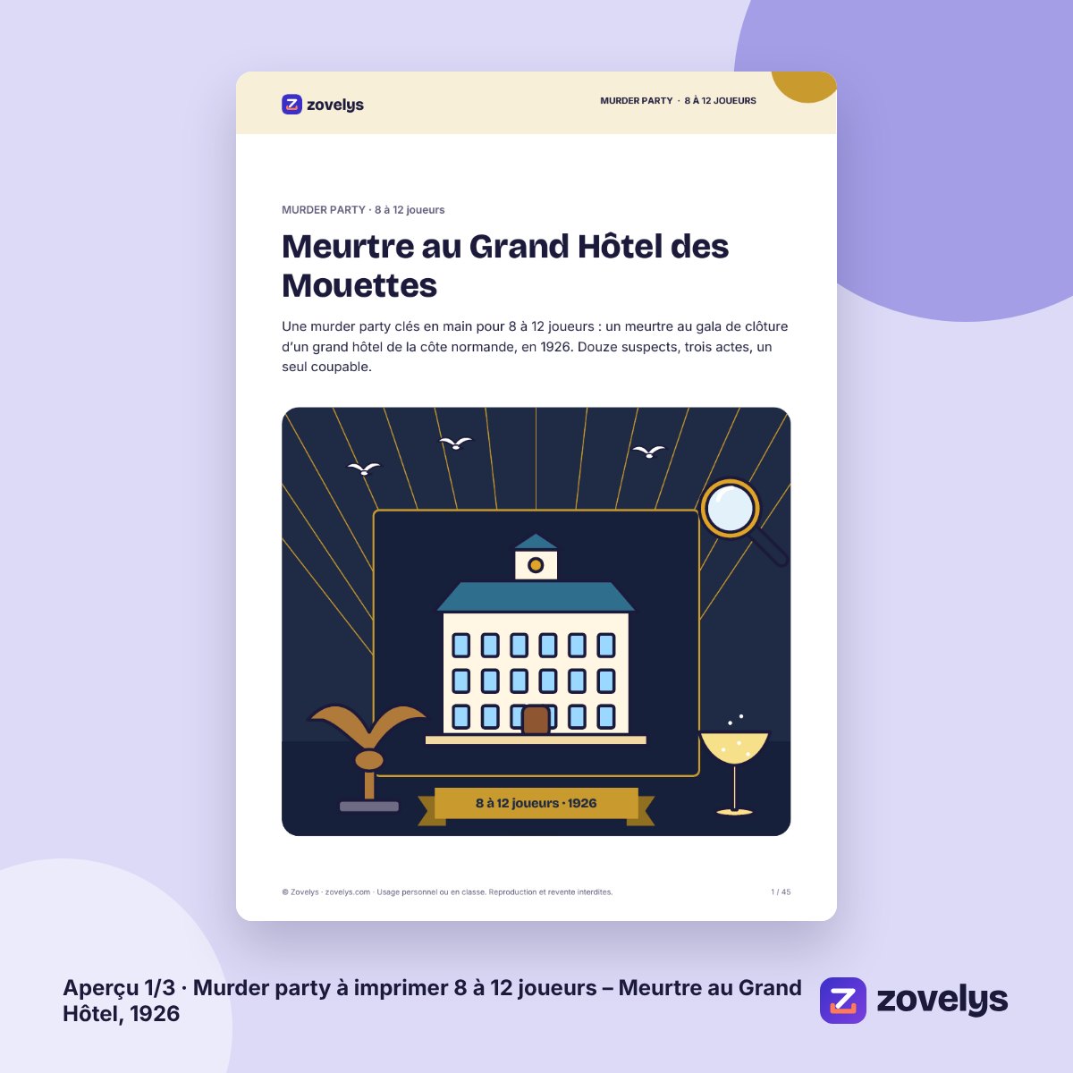 Murder party à imprimer 8 à 12 joueurs – Meurtre au Grand Hôtel, 1926 – aperçu 1