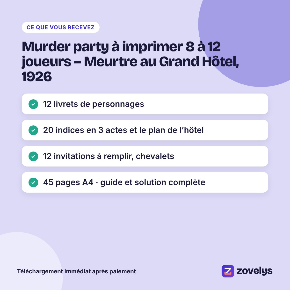 Murder party à imprimer 8 à 12 joueurs – Meurtre au Grand Hôtel, 1926 – aperçu 4