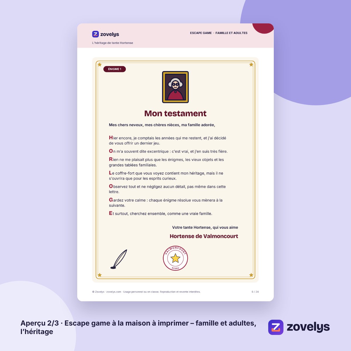 Escape game à la maison à imprimer – famille et adultes, l’héritage – aperçu 2