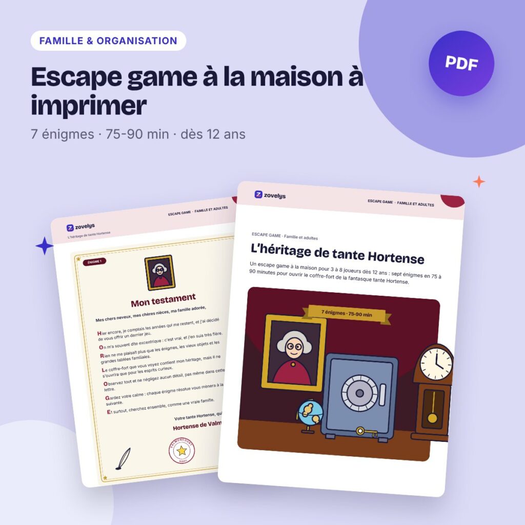 Escape game à la maison à imprimer – famille et adultes, l’héritage