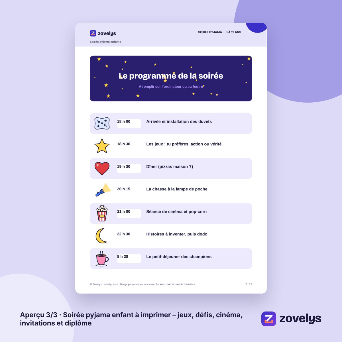 Soirée pyjama enfant à imprimer – jeux, défis, cinéma, invitations et diplôme – aperçu 3
