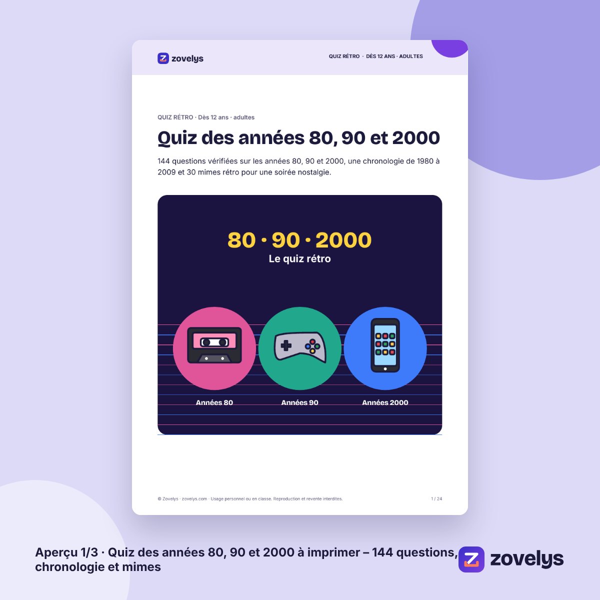 Quiz des années 80, 90 et 2000 à imprimer – 144 questions, chronologie et mimes – aperçu 1